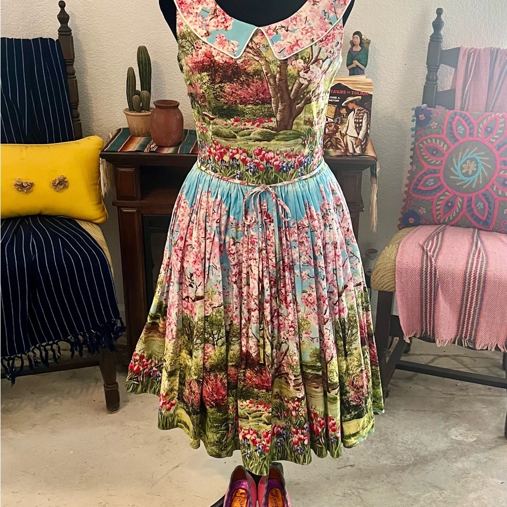 Bernie Dexter Rare Cherry Blossom Peter Pan Collar Dress Medium
